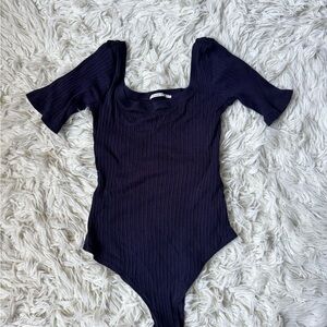 Princesse Tamtam Square-Neck Navy Ribbed Bodysuit